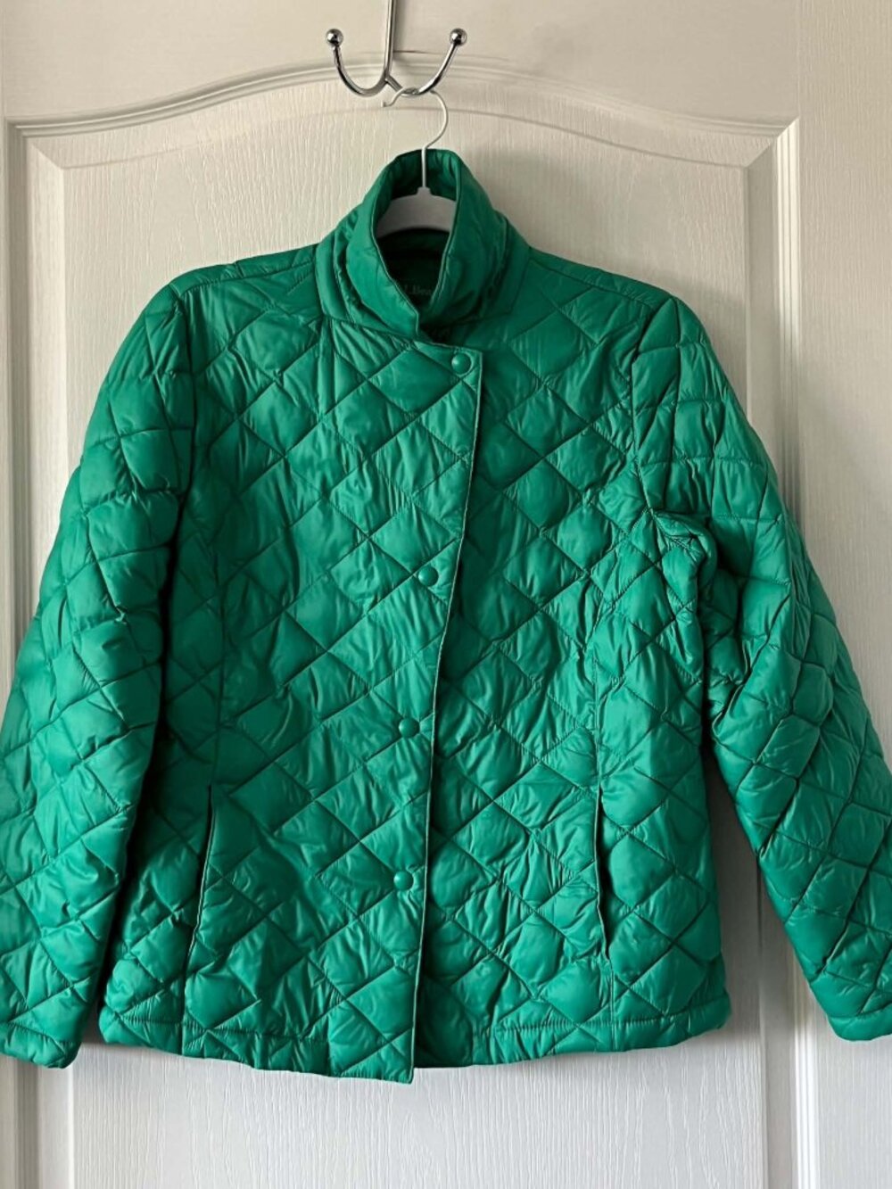 L.L. Bean Women's Teal Green Puffer Jacket Diamond Stitching size Small Petite